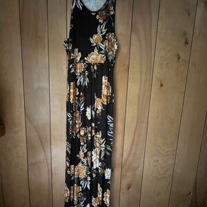 Floral Maxi Dress in Black and Tan